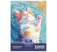 Rompecabezas De 1000 Piezas para Adolescentes Cat Floating in Water Illustration Rompecabezas para Adultos Juegos Divertidos Desafío Difícil para Cumpleaños, Navidad 38x26cm/1000pcs