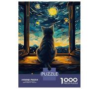 Rompecabezas De 1000 Piezas para Adolescentes Cat Gazing at Starry Night Rompecabezas para Adultos Juguetes Antiestrés Regalos para Mujeres Interacción Entre Padres E Hijos 70x50cm/1000pcs