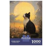 Rompecabezas De 1000 Piezas para Adolescentes Cat Gazing at The Moon Rompecabezas para Adultos Juego Práctico Decoración del Hogar Cumpleaños Y Navidad 52x38cm/1000pcs