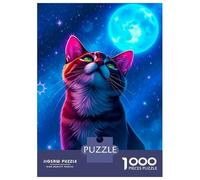 Rompecabezas De 1000 Piezas para Adolescentes Cat Gazing at The Moon Rompecabezas para Adultos Juguetes Antiestrés Decoración del Hogar Gran Regalo para Jugar 38x26cm/1000pcs