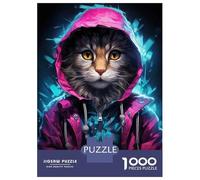 Rompecabezas De 1000 Piezas para Adolescentes Cat in Hoodie Art Print Rompecabezas para Adultos Juegos Relajantes Corte De Precisión Regalos Y Cumpleaños Únicos 38x26cm/1000pcs