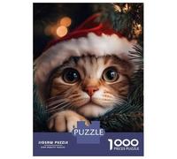 Rompecabezas De 1000 Piezas para Adolescentes Cat in Santa Hat Rompecabezas para Adultos Juego Práctico Pero Divertido Y Humorístico Regalos para Reducir El Estrés 38x26cm/1000pcs
