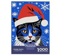 Rompecabezas De 1000 Piezas para Adolescentes Cat in Santa Hat Rompecabezas para Adultos Juegos Familiares Vacaciones En Casa Matar El Tiempo Difícil Y Desafiante 70x50cm/1000pcs