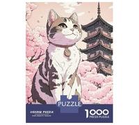 Rompecabezas De 1000 Piezas para Adolescentes Cat Japan Cherry Blossoms Rompecabezas para Adolescentes Juguetes Antiestrés Regalos para Mujeres Regalos para Reducir El Estrés 38x26cm/1000pcs