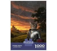 Rompecabezas De 1000 Piezas para Adolescentes Cat Knight in Shining Armor Rompecabezas para Adultos Juego Práctico Mejora La Memoria para Cumpleaños, Navidad 52x38cm/1000pcs