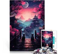 Rompecabezas de 1000 Piezas para Adolescentes Cat Moon Japón Juguete de desafío de Juego Educativo decoración de Pared 38x26cm