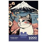 Rompecabezas De 1000 Piezas para Adolescentes Cat Mount Fuji Cherry Blossoms Rompecabezas para Adolescentes Juguetes Antiestrés Regalos para Mujeres Regalos para Reducir El Estrés 52x38cm/1000pcs