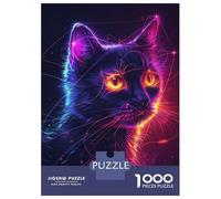 Rompecabezas De 1000 Piezas para Adolescentes Cat Neon Animal Rompecabezas para Adolescentes Juguetes Antiestrés Difícil Gran Regalo para Jugar 52x38cm/1000pcs