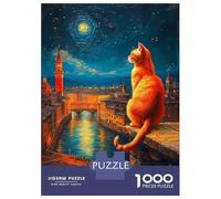 Rompecabezas De 1000 Piezas para Adolescentes Cat Overlooking Florence at Night Rompecabezas para Adultos Juguetes Antiestrés Corte De Precisión Regalos para Amigos Y Familiares 38x26cm/1000pcs