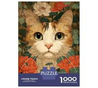 Rompecabezas De 1000 Piezas para Adolescentes Cat Portrait with Floral Background Rompecabezas para Adultos Juego Práctico Decoración del Hogar Cumpleaños Y Navidad 52x38cm/1000pcs
