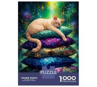Rompecabezas De 1000 Piezas para Adolescentes Cat Resting on Stack of Pillows Rompecabezas para Adultos Juguetes DIY Desafío Difícil Regalos para Amigos Y Familiares 52x38cm/1000pcs