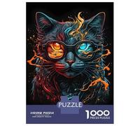 Rompecabezas De 1000 Piezas para Adolescentes Cat Retro Wearing Glasses Rompecabezas Juegos Relajantes Decoración De Pared Regalos para Amigos Y Familiares 70x50cm/1000pcs