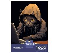 Rompecabezas De 1000 Piezas para Adolescentes Cat Sits at The Computer Rompecabezas para Adultos Juegos Relajantes Análisis Y Lógica para Cumpleaños, Navidad 52x38cm/1000pcs