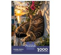 Rompecabezas De 1000 Piezas para Adolescentes Cat Sleeping at Sunset by The Sea Rompecabezas para Adultos Juegos Relajantes Decoración Interacción Entre Padres E Hijos 38x26cm/1000pcs