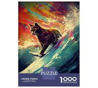 Rompecabezas De 1000 Piezas para Adolescentes Cat Surfing Rompecabezas Juego Familiar Mejora La Memoria Cumpleaños 38x26cm/1000pcs