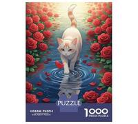 Rompecabezas De 1000 Piezas para Adolescentes Cat Walking on Water with Roses Rompecabezas para Adultos Juego De Ingenio para Mejorar La Memoria Regalos para Amigos Y Familiares 70x50cm/1000pcs