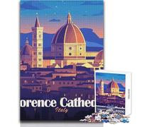 Rompecabezas de 1000 Piezas para Adolescentes: Catedral de Florencia, Italia, Paisaje Urbano, ilustración, Juego de desafío único, desafío difícil, Regalo para cumpleaños, tamaño 38x26cm