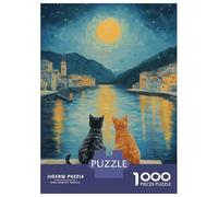Rompecabezas De 1000 Piezas para Adolescentes Cats by The Moonlit River Rompecabezas para Adultos Juegos Divertidos Regalos para Mujeres Desafiantes De Completar 52x38cm/1000pcs