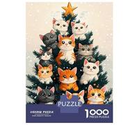 Rompecabezas De 1000 Piezas para Adolescentes Cats on Christmas Tree Rompecabezas para Adultos Juego Práctico Decoración del Hogar Cumpleaños Y Navidad 52x38cm/1000pcs