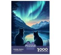 Rompecabezas De 1000 Piezas Para Adolescentes Cats Under Aurora Borealis Northern Lights Rompecabezas Para Adolescentes Juego De Ingenio Mejora La Memoria Diversión En Casa Actividades, 52x38cm/1000pc