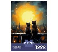 Rompecabezas De 1000 Piezas para Adolescentes Cats Watching Under Moon Rompecabezas DIY Juguetes Mejora La Memoria Oferta como Regalo para Toda La Familia 52x38cm/1000pcs