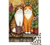 Rompecabezas De 1000 Piezas para Adolescentes Cats with Plants and Mug Rompecabezas para Adolescentes Juego De Ingenio Una Obra De Arte Diversión En Casa Actividades, 70x50cm/1000pcs