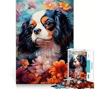 Rompecabezas de 1000 Piezas para Adolescentes Cavalier King Charles Spaniel en Flores,Corte Premium,Divertido,enfocado,Juego fácil,Tiempo de Juego,decoración navideña (38x26cm)