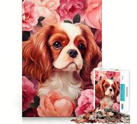 Rompecabezas de 1000 piezas para adolescentes Cavalier King Charles Spaniel entre rosas Diseño nítido y artístico Rompecabezas de lógica Ideal para jugar,divertirse y como regalo de cumpleaños 50x75cm