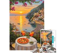 Rompecabezas de 1000 Piezas para Adolescentes Cena en la Costa Italiana con Vista al Atardecer Rompecabezas para Adultos Juguete decoración de Pared Arte de Pared Juego desafiante Regalos (38x26cm)