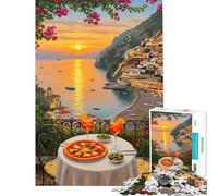 Rompecabezas de 1000 Piezas para Adolescentes Cena en la Costa Italiana con Vista al Atardecer Rompecabezas para Adultos Juego de ingenio Corte de precisión cumpleaños (50x75cm)