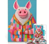 Rompecabezas de 1000 Piezas para Adolescentes Cerdo con Abrigo de Retazos Arte de Moda Animal Juego de ingenio difícil y desafiante Toda la Familia 50x75cm