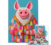 Rompecabezas de 1000 Piezas para Adolescentes Cerdo con Abrigo de Retazos Arte de Moda Animal Rompecabezas Relajante Divertido y con Humor para cumpleaños y Navidad (tamaño 38x52cm)