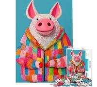 Rompecabezas de 1000 Piezas para Adolescentes Cerdo con Abrigo de Retazos Moda Animal Rompecabezas artísticos para Adultos Juego de ingenio Mejora la Memoria desafiante de completar (tamaño 38x26cm)