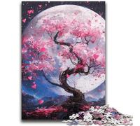 Rompecabezas de 1000 Piezas para Adolescentes, cerezos bajo la Luna, para aliviar el estrés, desafío difícil, Regalo de Amigo Secreto (38x26cm)