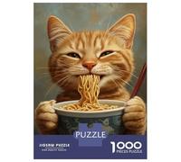 Rompecabezas De 1000 Piezas para Adolescentes Charming Cat with Noodles Rompecabezas DIY Juguetes Mejora La Memoria Oferta como Regalo para Toda La Familia 70x50cm/1000pcs