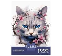Rompecabezas De 1000 Piezas para Adolescentes Cherry Blossom Gray Cat Rompecabezas para Adultos Juguete Decoración De Pared Mejora La Memoria Desafío Educativo 52x38cm/1000pcs
