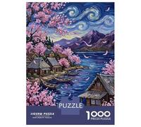 Rompecabezas De 1000 Piezas para Adolescentes Cherry Blossom Village by The Lake Rompecabezas para Adultos Juegos Relajantes Alivia El Estrés Diversión En Casa Actividades, 70x50cm/1000pcs
