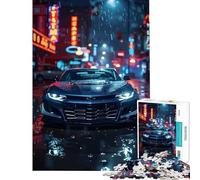 Rompecabezas de 1000 Piezas para Adolescentes Chevrolet Camaro en Neon City Rain Difícil y desafiante Actividades Familiares Decoración del hogar Juguetes para Mayores de 14 años Juego Incluido