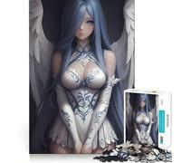 Rompecabezas de 1000 Piezas para Adolescentes Chica Anime ángel de Pelo Azul,Arte de Corte Exacto,Juego para ejercitar la Mente,Juego para Relajarse,Arte navideño para el Tiempo Libre 50x75cm