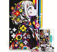 Rompecabezas de 1000 Piezas para Adolescentes: Chica Anime Colorida con Detalles Florales, Juego práctico, Mejora la Memoria, cumpleaños y Navidad 50x75cm