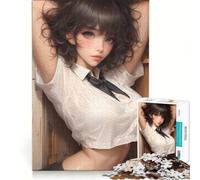 Rompecabezas de 1000 Piezas para Adolescentes: Chica Anime con Camisa Blanca, decoración de Pared, Juguete para Mejorar la Memoria, cumpleaños y Navidad 38x26cm