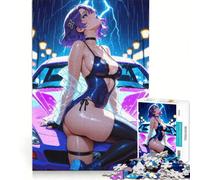 Rompecabezas de 1000 Piezas para Adolescentes: Chica Anime con Coche bajo la Lluvia, Juguetes para armar, para Relajarse intelectualmente, Ideal para Decorar el Escritorio 38x52cm