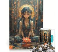 Rompecabezas de 1000 Piezas para Adolescentes: Chica Anime con Flor de Loto, decoración de Pared, Juguete para Mejorar la Memoria, cumpleaños y Navidad 38x52cm