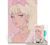 Rompecabezas de 1000 Piezas para Adolescentes: Chica Anime con Lazo Rosa, Juegos relajantes, Actividades Divertidas en casa, Gran Regalo para Gamers 38x26cm