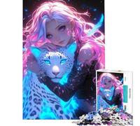 Rompecabezas de 1000 Piezas para Adolescentes Chica Anime con Leopardo Blanco Juegos educativos Juguetes didácticos Regalo de cumpleaños Decoración del hogar (tamaño 50x75cm)