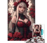 Rompecabezas de 1000 Piezas para Adolescentes Chica Anime con Vestido Rojo Juego Educativo desafío Juguete práctico decoración Perfecta Regalo de cumpleaños tamaño 38x52cm