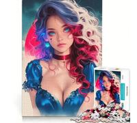 Rompecabezas de 1000 Piezas para Adolescentes: Chica Anime de Ojos Azules, Juego Familiar, decoración de Pared, para Fortalecer el Amor Entre Parejas 38x26cm