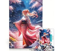 Rompecabezas de 1000 Piezas para Adolescentes: Chica Anime en Kimono bajo una Flor de Cerezo Nocturna, decoración de Pared de Juguete, Mejora la Memoria, cumpleaños y Navidad