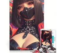 Rompecabezas de 1000 Piezas para Adolescentes: Chica Anime Vestida de Cuero Negro, Ideal para Videojuegos, Juegos Familiares, decoración de Pared o para Fortalecer el Amor Entre Parejas 38x26cm