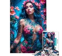 Rompecabezas de 1000 Piezas para Adolescentes Chica con Flores Desnudas Estilo Moderno Ayuda a ejercitar el Cerebro Una Obra de Arte Juegos Divertidos Apto para Mayores de 14 años (38x26cm)